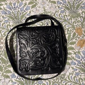Patricia Nash Granada Tooled Black Leather Crossbody Bag